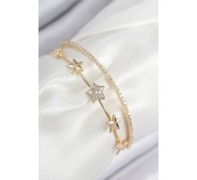 Pirinç Zirkon Taşlı Yıldız Model Gold Renk Kadın Bileklik