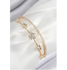 Pirinç Zirkon Taşlı Yıldız Model Gold Renk Kadın Bileklik