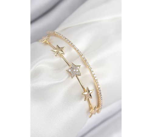 Pirinç Zirkon Taşlı Yıldız Model Gold Renk Kadın Bileklik Pirinç Zirkon Taşlı Yıldız Model Gold Renk Kadın Bileklik