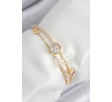 Pirinç Zirkon Taşlı Pırlanta Model Gold Renk Kadın Bileklik