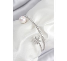 Pirinç Zirkon Taşlı Yıldız Ve İnci Model Gümüş Renk Kadın Bileklik
