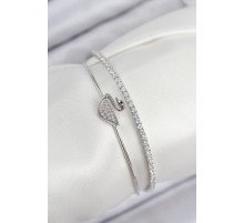 Pirinç Zirkon Taşlı Kuğu Model Gümüş Renk Kadın Bileklik