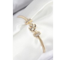 Pirinç Zirkon Taşlı Yonca Model Gold Renk Kadın Bileklik