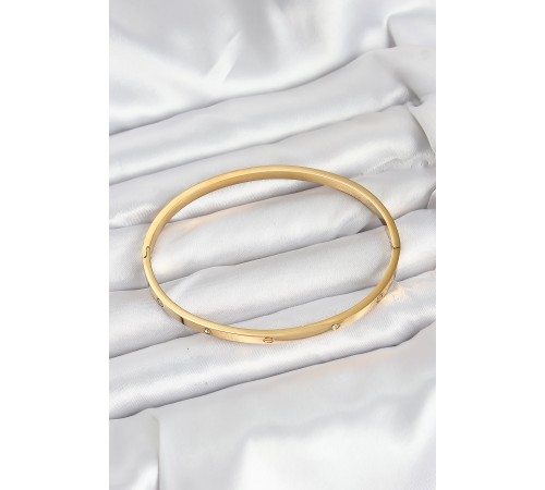 316L Çelik Gold Renk Zirkon Taşlı 65 mm İnce Kadın Kelepçe Bileklik