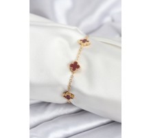 316L Çelik Gold Renk Bordo Baby Boy Yonca Kadın Bileklik