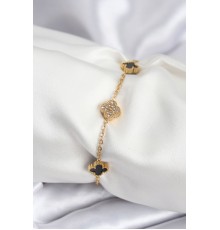 316L Çelik Gold Renk Siyah ve Zirkon Taşlı Baby Boy Yonca Kadın Bileklik