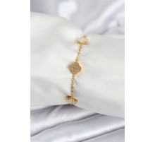 316L Çelik Gold Renk Beyaz ve Zirkon Taşlı Baby Boy Yonca Kadın Bileklik