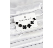 316L Çelik Gümüş Siyah Renk 3 Boy Yonca Küpe Seti