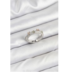 Pirinç Gümüş Renk Zirkon Taşlı Vintage Kadın Yüzük
