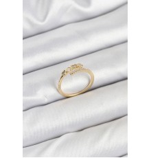 Pirinç Gold Renk Kalpli Detaylı Zirkon Taşlı Kadın Yüzük