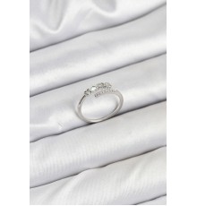 Pirinç Gümüş Renk Kalpli Detaylı Zirkon Taşlı Kadın Yüzük