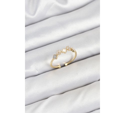 Pirinç Gold Renk Minimal Yonca Detaylı Kadın Yüzük