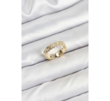 Pirinç Gold Renk Zirkon Taşlı Sırım Kadın Yüzük