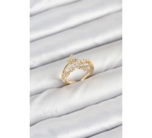 Pirinç Gold Renk Zirkon Taşlı Kelebek Model Kadın Yüzük