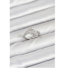 Pirinç Gümüş Renk Zirkon Taşlı Kelebek Model Kadın Yüzük