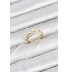 Pirinç Gold Renk Kelebek Zirkon Taşlı Kadın Yüzük