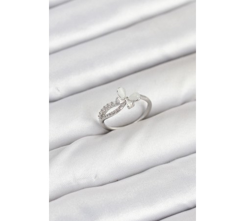 Pirinç Gümüş Renk Kelebek Zirkon Taşlı Kadın Yüzük