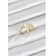 Pirinç Gold Renk Zirkon Taşlı Kalpli Kadın Yüzük