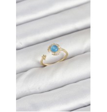 Pirinç Gold Renk Zirkon Taşlı Ay Yıldız Kadın Yüzük