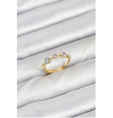 Pirinç Gold Renk Renkli Zirkon Taşlı Kadın Yüzük