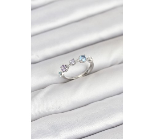 Pirinç Gümüş Renk Renkli Zirkon Taşlı Kadın Yüzük