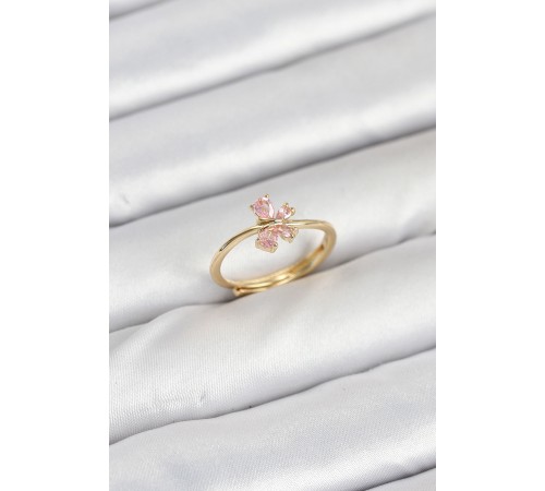 Pirinç Gold Renk Pembe Kelebek Kadın Yüzük