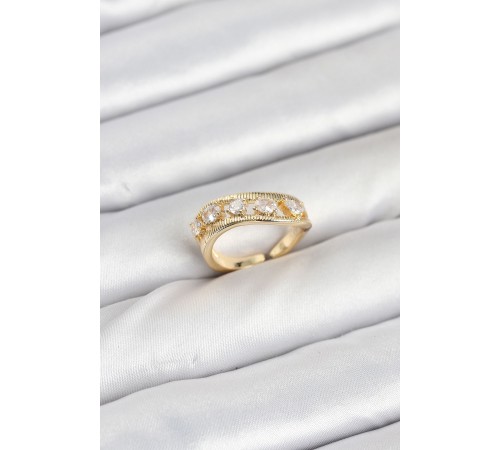 Pirinç Gold Renk Zirkon Taşlı Kadın Yüzük