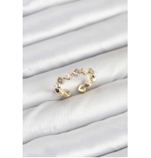 Pirinç Gold Renk Zirkon Taşlı İncili Kadın Yüzük