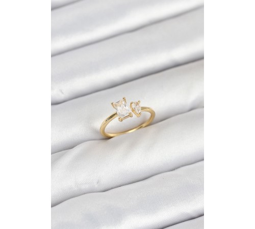 Pirinç Gold Renk Zirkon Taşlı Kadın Yüzük