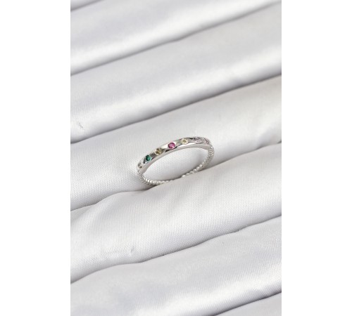 Pirinç Gümüş Renk Renkli Zirkon Taşlı Kadın Yüzük