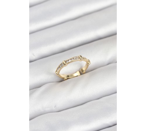 Pirinç Gold Renk Kemik Model Zirkon Taşlı Kadın Yüzük