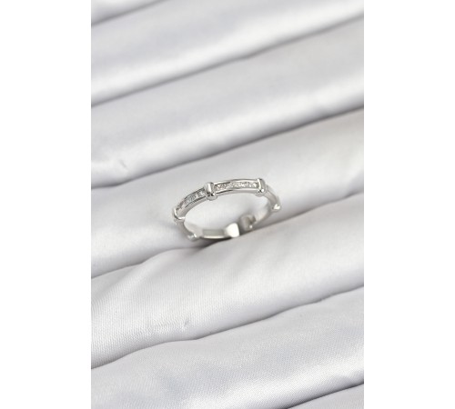 Pirinç Gümüş Renk Kemik Model Zirkon Taşlı Kadın Yüzük