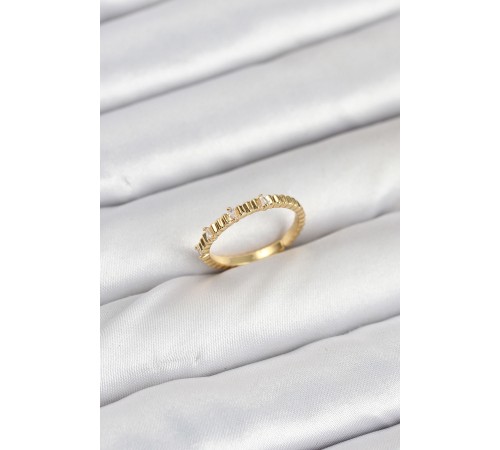 Pirinç Gold Renk Lazer Kesim Kadın Yüzük