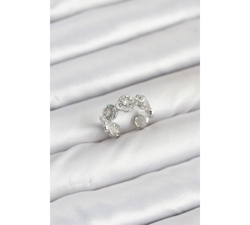 Pirinç Gümüş Renk Yonca Model Kadın Yüzük