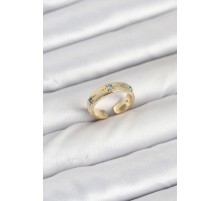 Pirinç Gold Renk Mavi Zirkon Taşlı Kutup Yıldızı Model Kadın Yüzük