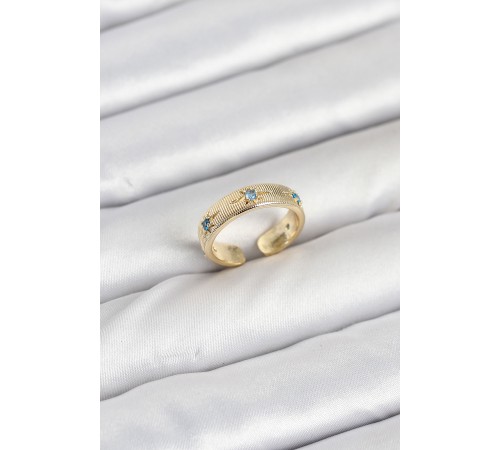 Pirinç Gold Renk Mavi Zirkon Taşlı Kutup Yıldızı Model Kadın Yüzük