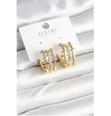 Pirinç Gold Renk Taşlı Halka Kadın Küpe