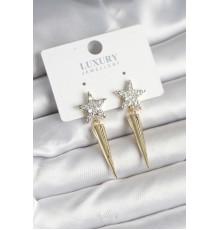 Pirinç Gold Renk Zirkon Taşlı Yıldız Model Çivi Kadın Küpe