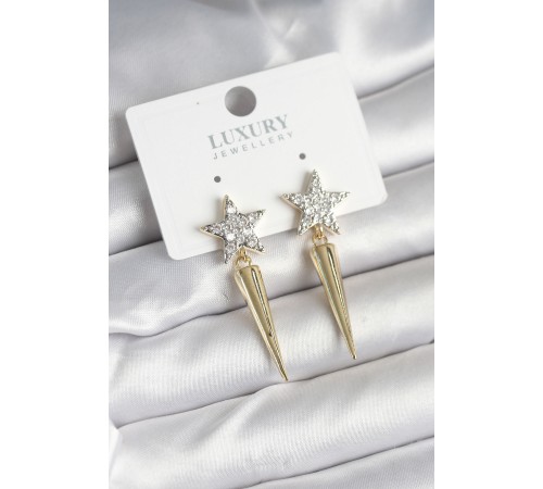 Pirinç Gold Renk Zirkon Taşlı Yıldız Model Çivi Kadın Küpe