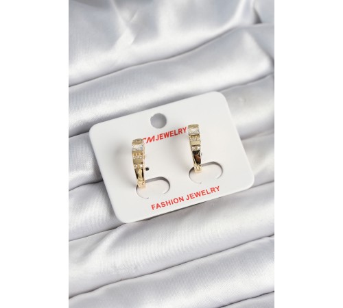 Pirinç Gold Renk Zirkon Taşlı Vintage Kadın Küpe