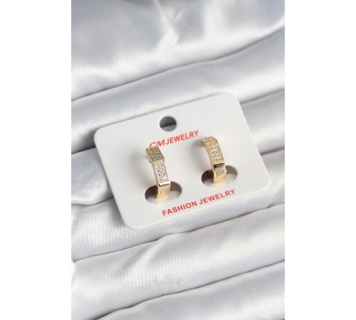 Pirinç Gold Renk Zirkon Taşlı Altıgen Kadın Küpe