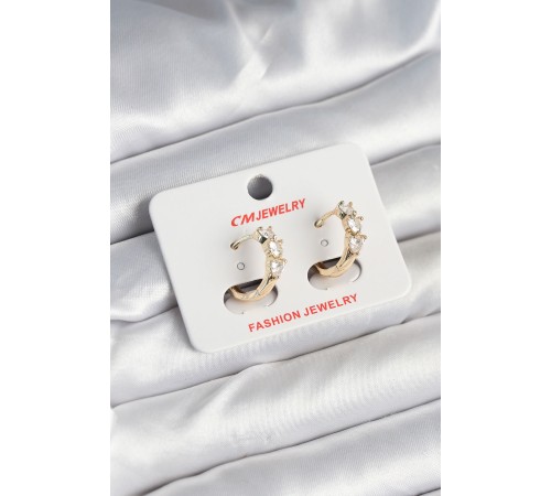 Pirinç Gold Renk Kalpli Zirkon Taşlı Kadın Küpe