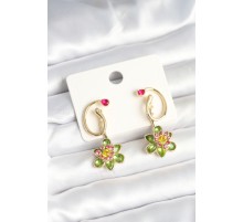 Pirinç Gold Renk Zirkon Taşlı Çiçek Model Kadın Küpe