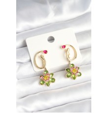 Pirinç Gold Renk Zirkon Taşlı Çiçek Model Kadın Küpe