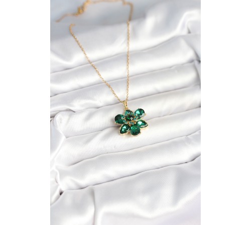 316L Çelik Zincirli Yeşil Çiçek Model Kadın Kolye