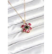 316L Çelik Zincirli Pembe Çiçek Model Kadın Kolye