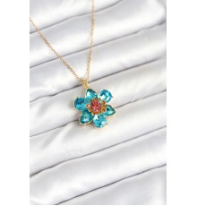 316L Çelik Zincirli Mavi Çiçek Model Kadın Kolye