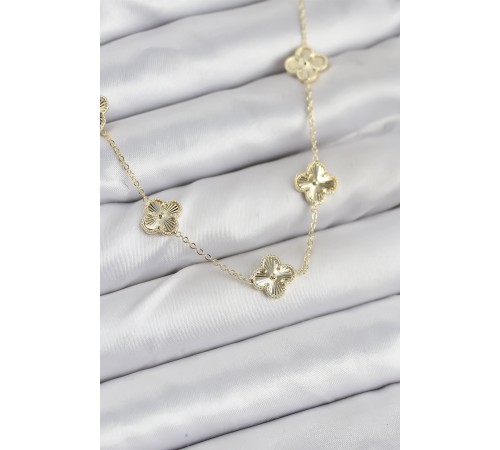 Pirinç Gold Renk Yonca Kadın Kolye