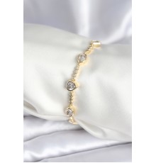 Pirinç Gold Renk Zirkon Taşlı Kalpli Model Kadın Bileklik