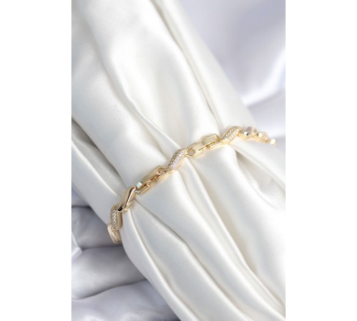 Pirinç Gold Renk Zirkon Taşlı Sarmal Model Kadın Bileklik